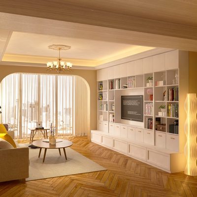 实木墙可收纳客厅书架比熊书柜定制整墙满电视柜一体到顶组合儿童