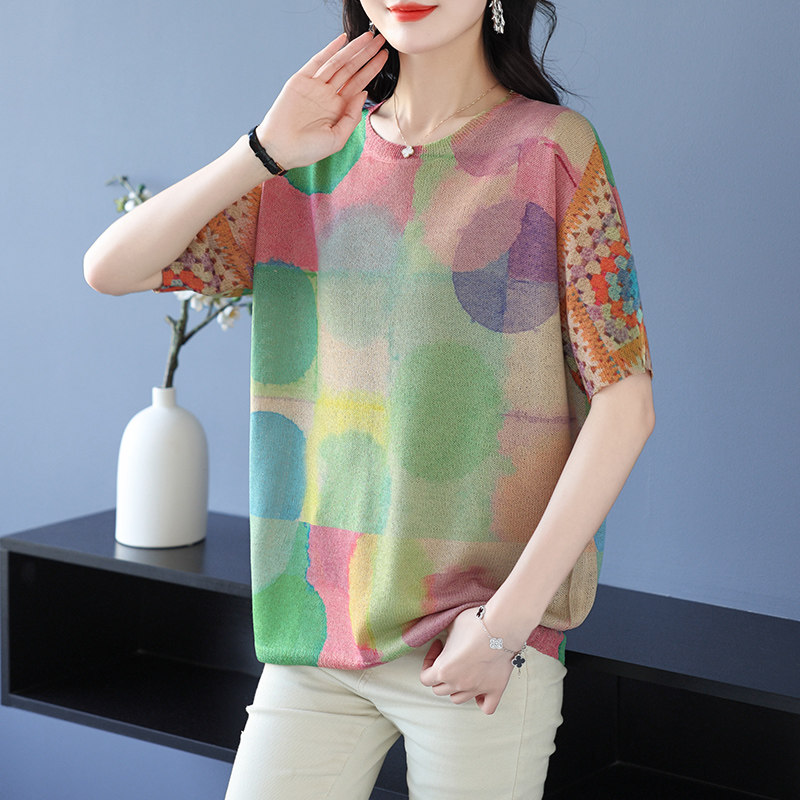 妈妈夏装桑蚕丝T恤中年女