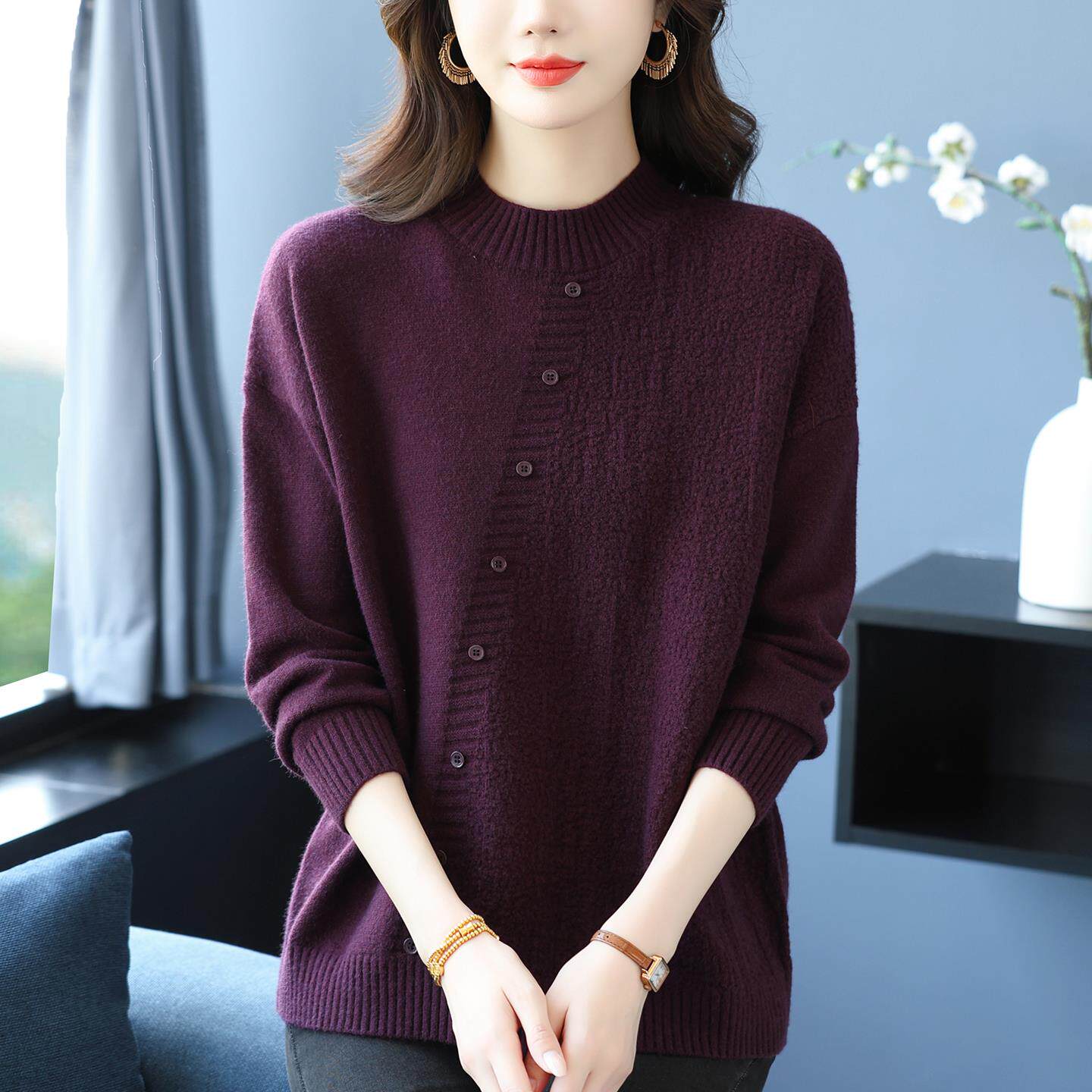 加肥加大码女装半高领羊毛衫上衣秋冬胖妈妈宽松遮肚针织打底毛衣