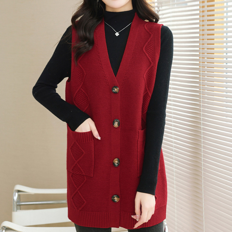 羊毛衫针织开衫马甲女外穿大码秋冬无袖毛衣外套中长款背心遮肚子