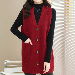 羊毛衫针织开衫马甲女外穿大码秋冬无袖毛衣外套中长款背心遮肚子