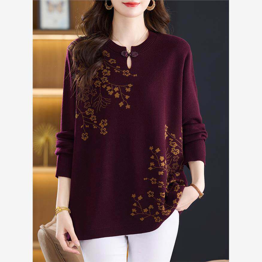 妈妈秋装遮屁股针织衫宽松加肥加大码女装毛衣中长款遮肚打底上衣