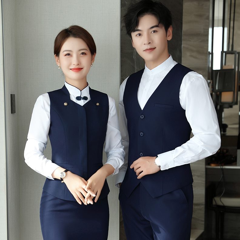 接待前台酒店中式装饭店服务员工作服餐饮秋冬套装女工作职业衬衫