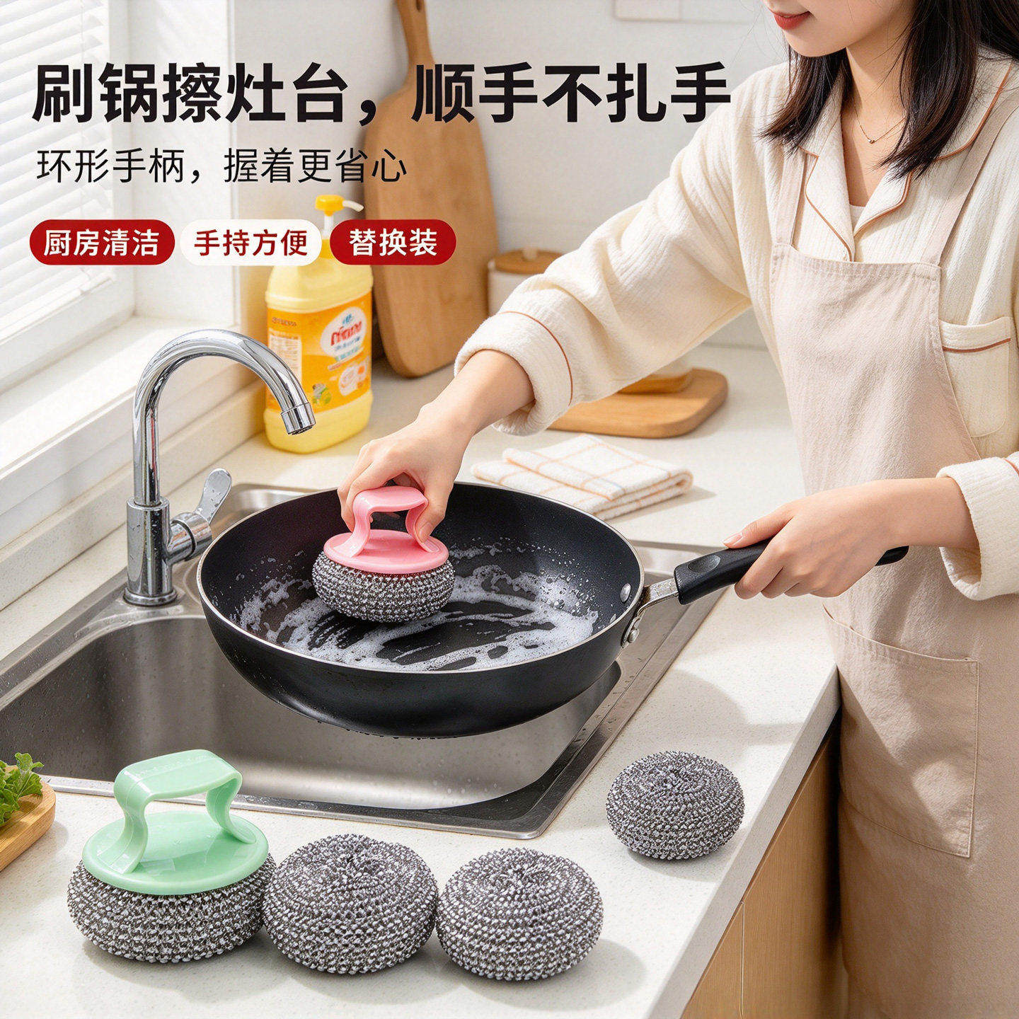 带手柄钢丝清洁球去油污