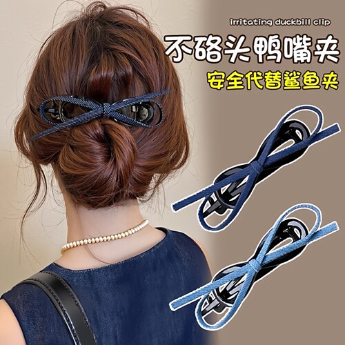 牛仔布艺蝴蝶结一字扭扭夹发夹