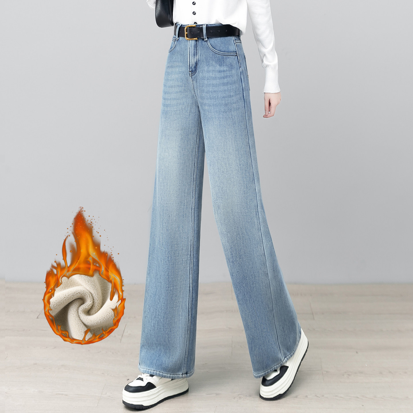 浅蓝色加绒牛仔裤女加厚冬新款裤