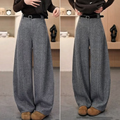 老钱风毛呢阔腿裤 高腰口袋羊毛百搭弯刀裤 女2026新款 秋冬流行女款