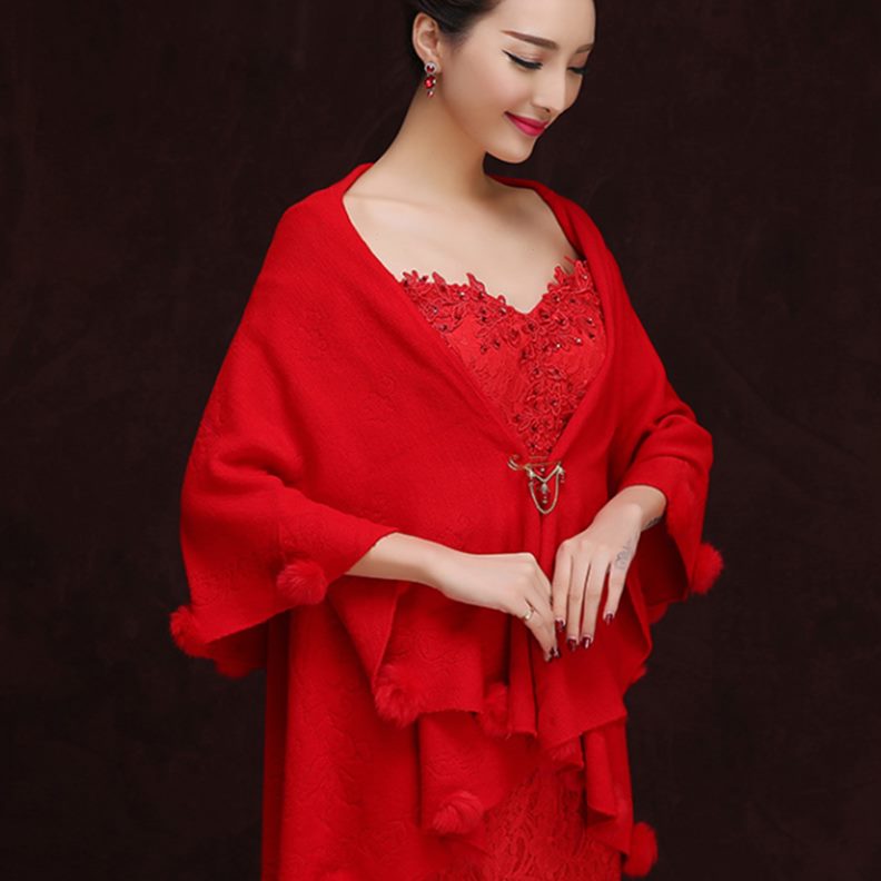 日常外套仿加大斗篷羊绒针织毛线时尚新款结婚双层保暖晚礼服披肩