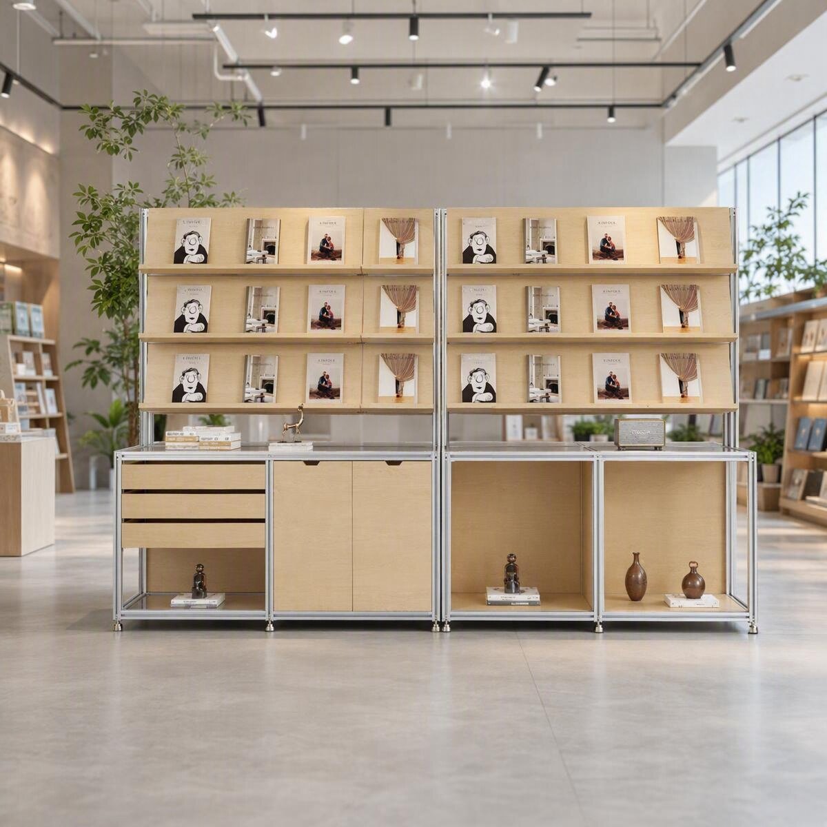 桦木海洋板展示柜铝型材陈列柜多层置物架网红图书室手办层列货柜