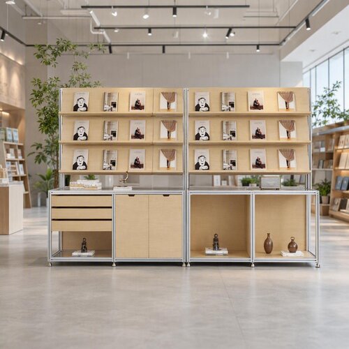 桦木海洋板展示柜铝型材陈列柜多层置物架网红图书室手办层列货柜
