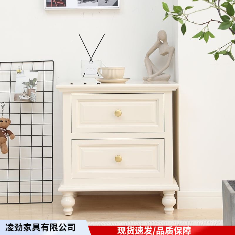欧式床头柜子欧式床边柜实木轻奢简约卧室家用小型窄小储物架复古