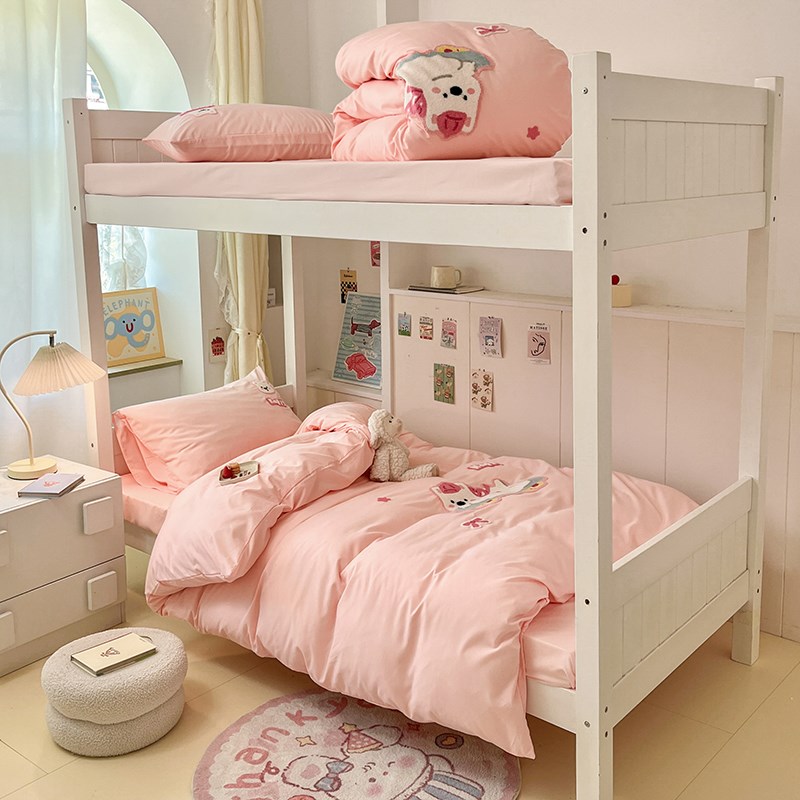 中学生宿舍卡通毛巾m绣三件套上下铺四件套被套床单床笠款床上用