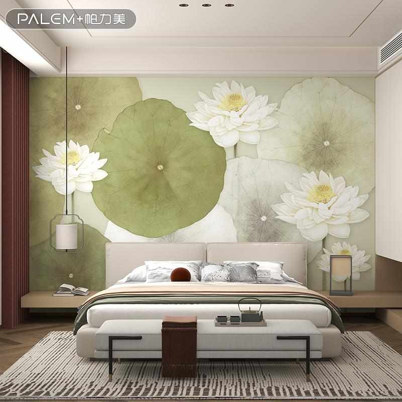 帕力美新款中式墙布电视背景墙壁纸D餐厅壁画山水高档客厅水佩风