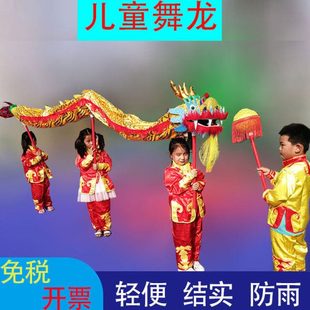 舞龙舞狮道具儿童龙头九节龙幼儿园舞台表演绸缎布龙超轻龙灯光龙