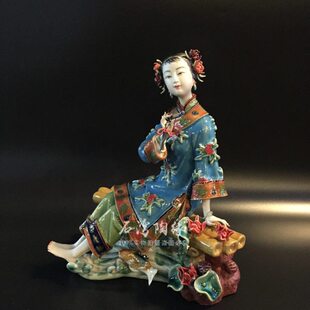 仕女摆件 人物雕塑 中式 -装饰品 客厅书法摆件仕女-细水长流-