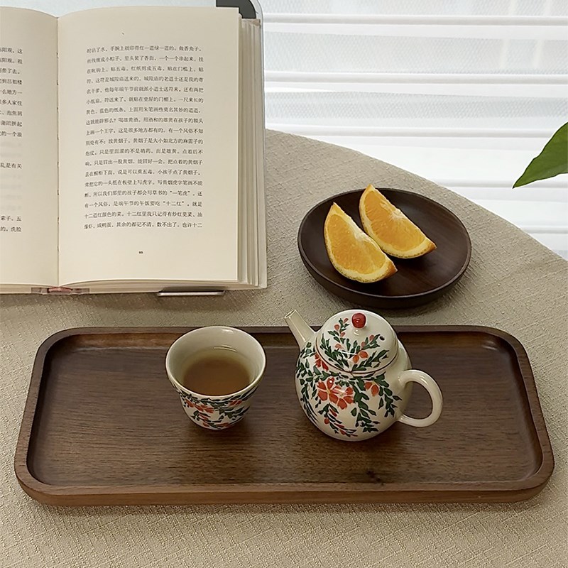 黑胡桃茶盘c托盘长方形一壶一杯小型迷你茶托盘单人用实木咖啡杯