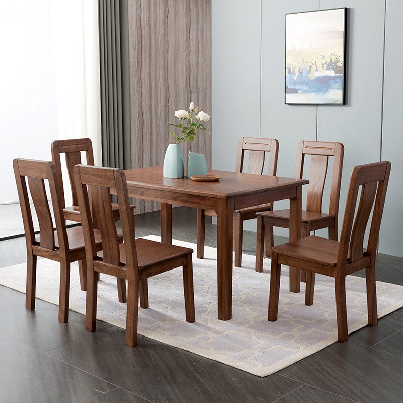 全实木胡桃d木餐桌椅组合现代简约西餐桌家用小户型长方型吃饭桌