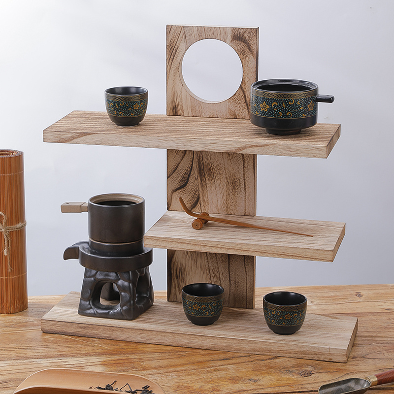 首饰架桌面实木多层茶架客厅茶具置物架摆件收纳S简约茶杯架展示
