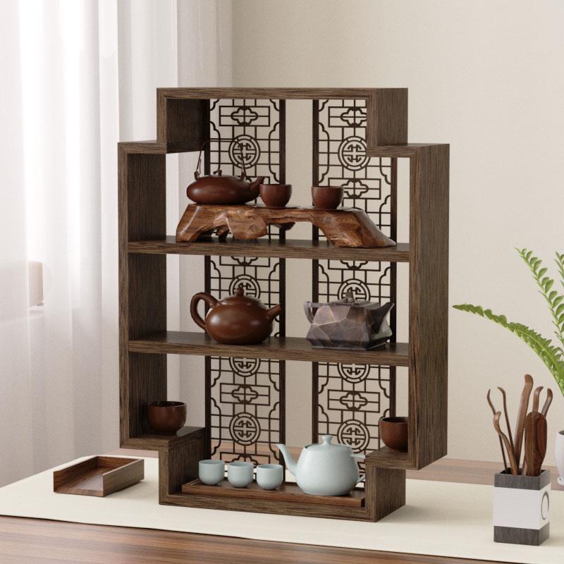新中式实木茶杯架茶具置物架桌面多宝阁茶叶茶室小型博古架展示架