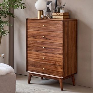 乌金木实木五斗柜卧室储物柜意式极简收纳边柜北欧原木客厅五斗橱