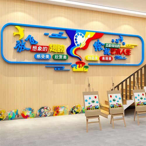 美术教室布置装饰艺术培训机构班级文化墙N面贴纸幼儿园画室环创