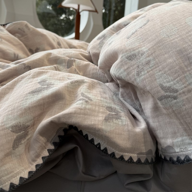 ins水洗棉提花庄园蝶舞床上四件套全纯棉1.5m1.8米公寓被套三件套