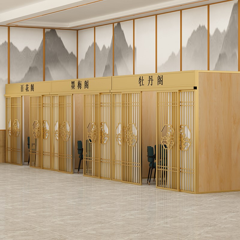 饭店包间铁艺镂空隔断装饰茶楼火锅店卡座屏风可移动推拉隔断定制