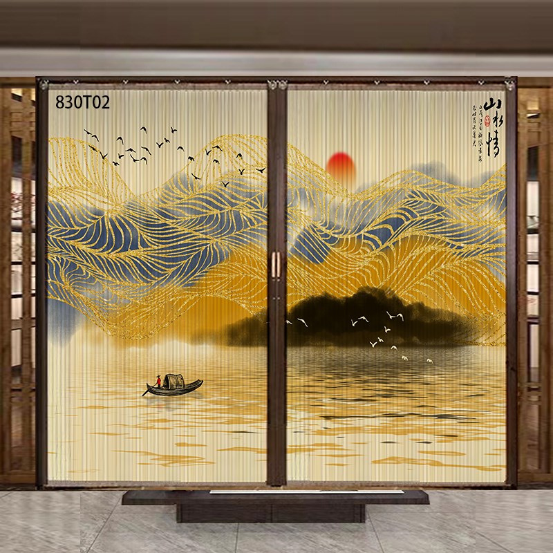 830T竹帘折叠推拉竹门帘空调隔断家用客厅装饰简易门商铺竹帘门