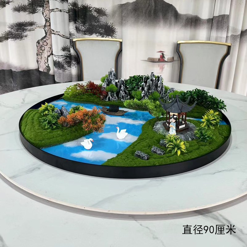 餐桌沙盘中间摆件酒店包厢转盘装饰花饭店微景观圆桌饰品餐厅插花
