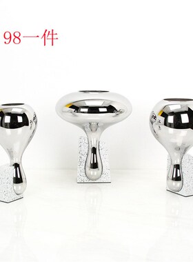 现代简约欧式银色水滴玻璃花器花瓶摆件样板房售楼处客厅软装饰品