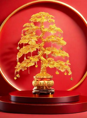 摇钱树乔迁店铺摆件开业手工发财树招财客厅装饰品铝线编织工艺品