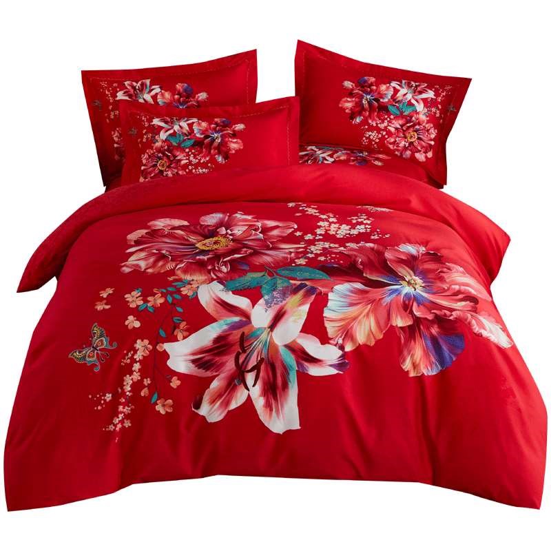 D纯棉婚庆磨毛四件套大红被套全棉新婚1E.8m床上用品床单4件套2.0