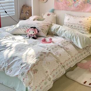床上四件套纯棉棉1YOX米一五52八8小清新二x田园风床单被套三件全