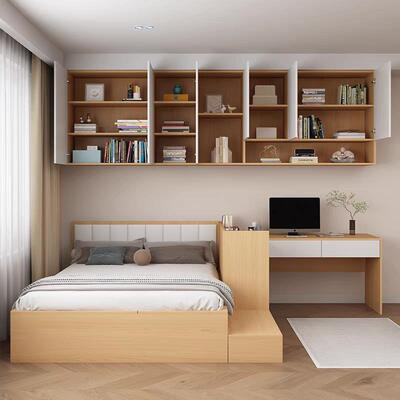 小户型高台阶转角榻书桌一体卧箱室榻米床带写字桌床91020吊柜组合