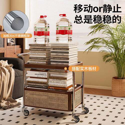 移动边几小风推车客可厅沙发茶床几边柜中古实木头收纳置DB29物架
