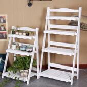 复古怀四折叠架落地实木花架子多肉旧植ZM0610物架爬藤收层纳杂货