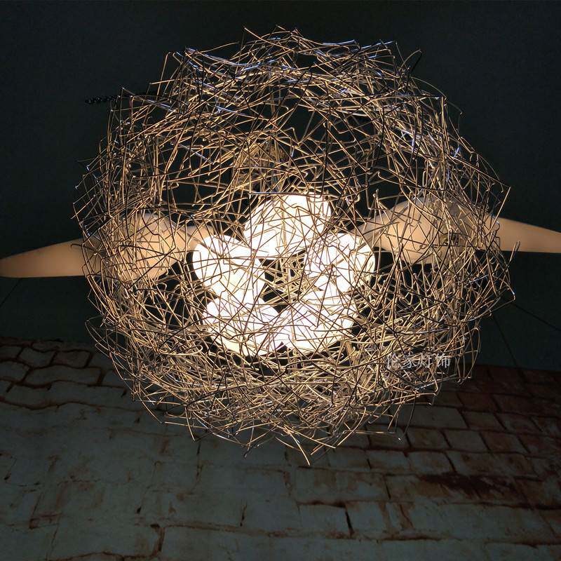 现代铝材鸟巢吊灯 创意书房儿童房吊灯艺术铝线鸟窝灯