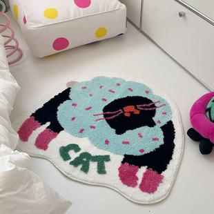 卡通多胺小动物家用巴绒地毯可机室洗簇绒植卧床边不df240418规则