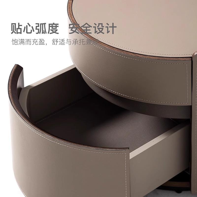 设现计师马意式极简床柜床头柜1圆头形家用卧室代简约轻奢鞍皮床
