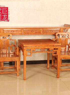 L7中堂四件套JL01424组六套台实木供神台南仙榆木太师椅件八桌中
