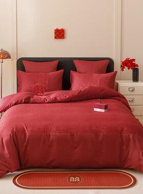 式喜字结婚四件套大红色床单玫提瑰中花被套婚婚房庆喜被床BTFX上