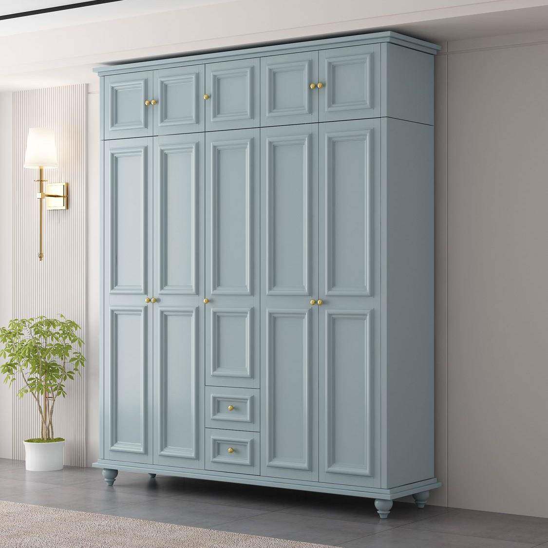 美式村实木大乡衣柜家用卧室三四五六抽门顶柜衣橱简约现代831带