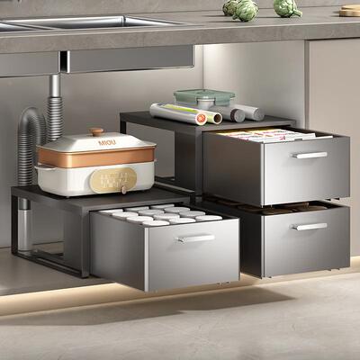 下水槽置架层架拉篮厨房AL100020储分物盒物抽拉式柜子橱柜调料收