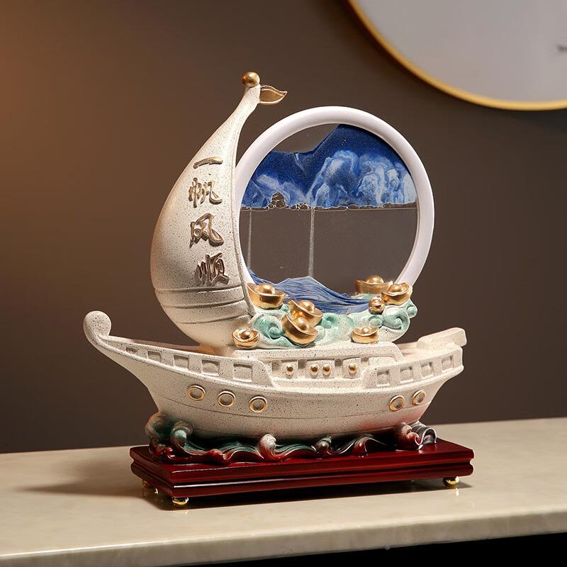 新中创意一帆风顺帆船柜流式沙画桌客厅a-1办公室台面摆件装饰品
