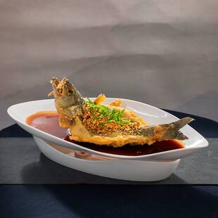 陶瓷纯白简约鱼炉创意蜡烛加热保温异形不规则中厨蒸大鱼长条盘子