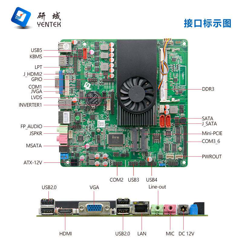 研域工控M103工控主板i5-3317U3210M工业一体机电脑6COM口双HDMI