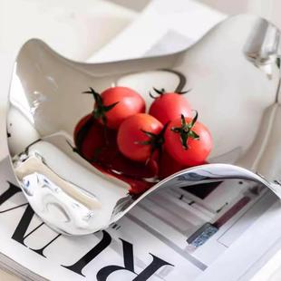 304不样锈QM254钢波浪盘水盘售果楼处板房客厅茶几软装饰收纳托曲