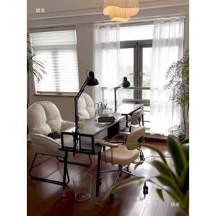 简NAE约美甲店吸桌顾器客椅嵌入椅式尘玻璃黑色美甲桌套装