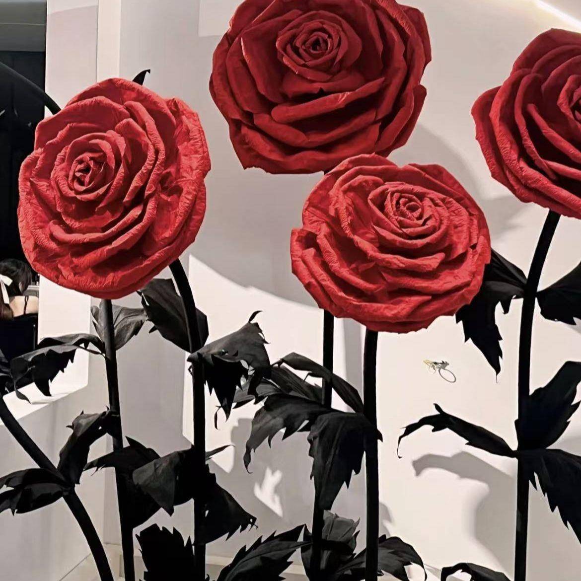 玫瑰花巨体型纸艺成花仿真立色A褶皱红纸花成品大朵特大号品仿真