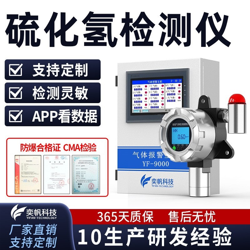 奕帆定制固定式硫化氢检测仪工业有毒报警四合一硫化氢浓度探测器